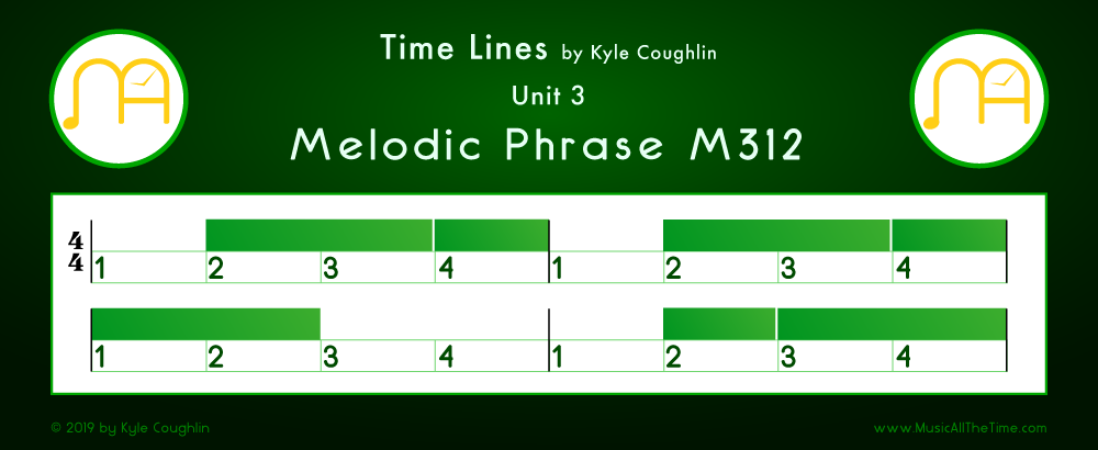 Time Lines Color Blocks for Melody M312, showing the relative length and placement of each note and rest.