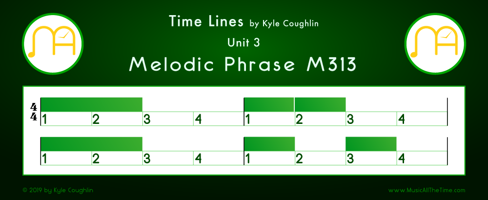 Time Lines Color Blocks for Melody M313, showing the relative length and placement of each note and rest.