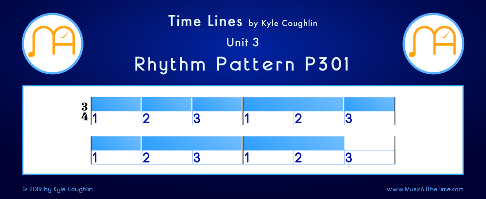 Time Lines Color Blocks for Pattern P301, showing the relative length and placement of each note and rest.