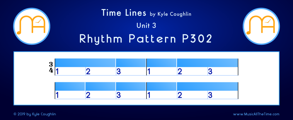 Time Lines Color Blocks for Pattern P302, showing the relative length and placement of each note and rest.