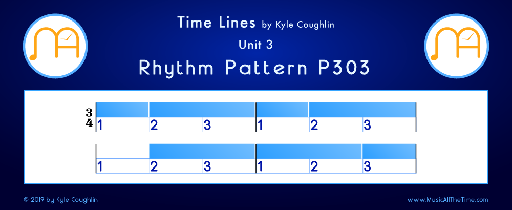 Time Lines Color Blocks for Pattern P303, showing the relative length and placement of each note and rest.