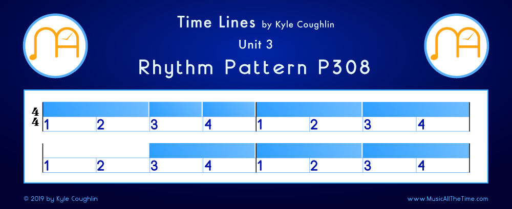 Time Lines Color Blocks for Pattern P308, showing the relative length and placement of each note and rest.