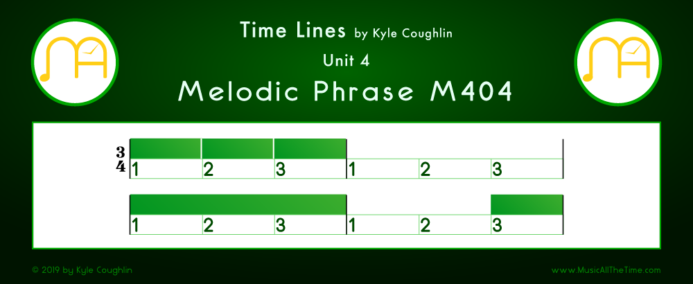 Time Lines Color Blocks for Melody M404, showing the relative length and placement of each note and rest.