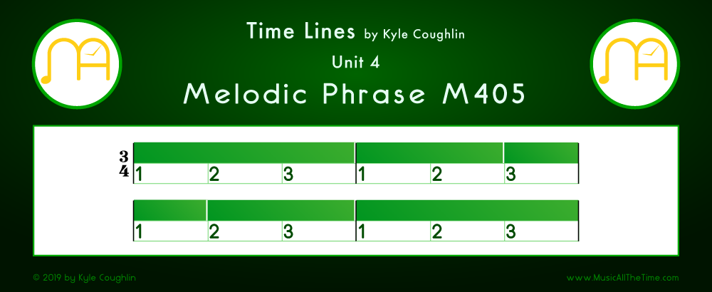 Time Lines Color Blocks for Melody M405, showing the relative length and placement of each note and rest.