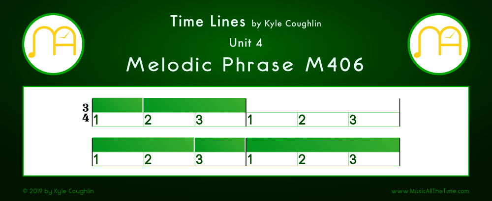 Time Lines Color Blocks for Melody M406, showing the relative length and placement of each note and rest.