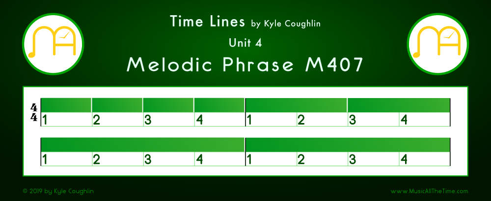 Time Lines Color Blocks for Melody M407, showing the relative length and placement of each note and rest.