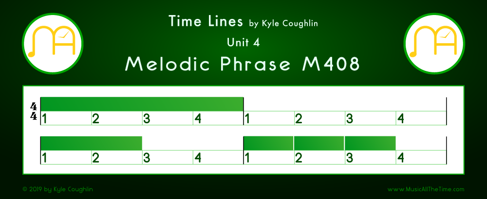 Time Lines Color Blocks for Melody M408, showing the relative length and placement of each note and rest.