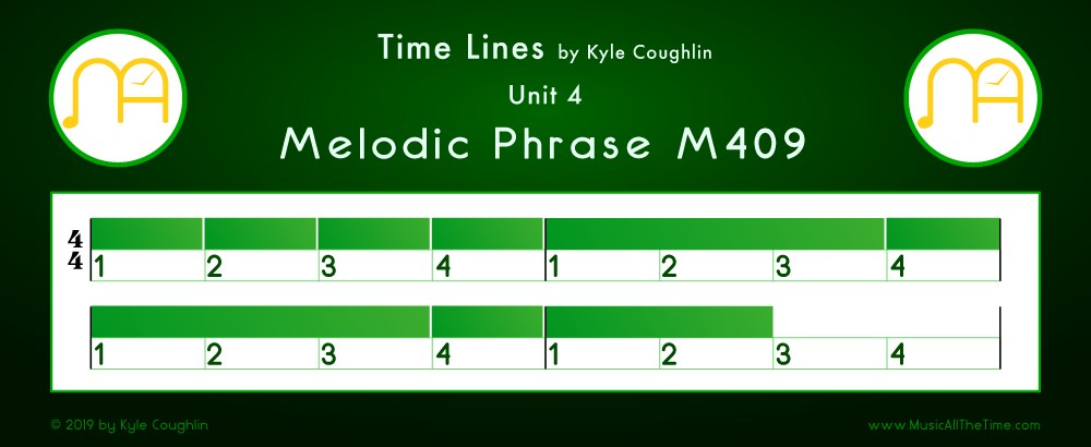 Time Lines Color Blocks for Melody M409, showing the relative length and placement of each note and rest.