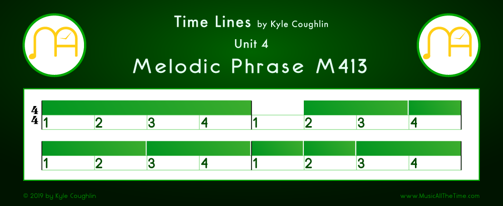 Time Lines Color Blocks for Melody M413, showing the relative length and placement of each note and rest.