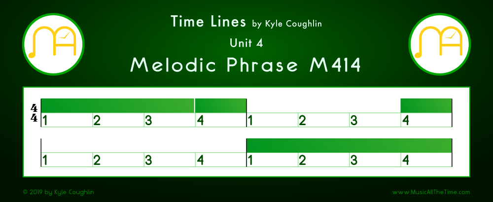 Time Lines Color Blocks for Melody M414, showing the relative length and placement of each note and rest.