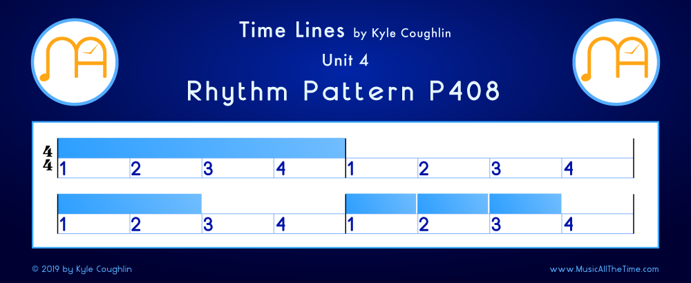 Time Lines Color Blocks for Pattern P408, showing the relative length and placement of each note and rest.