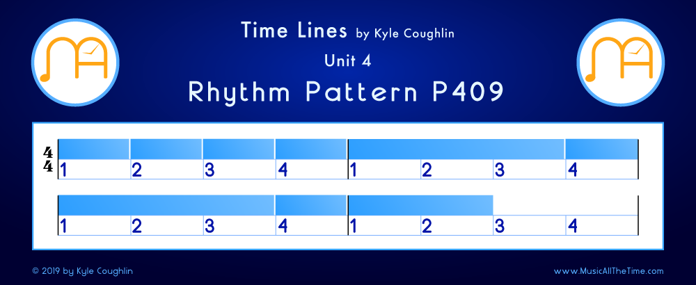 Time Lines Color Blocks for Pattern P409, showing the relative length and placement of each note and rest.