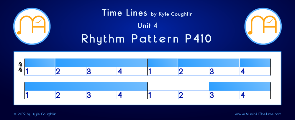 Time Lines Color Blocks for Pattern P410, showing the relative length and placement of each note and rest.