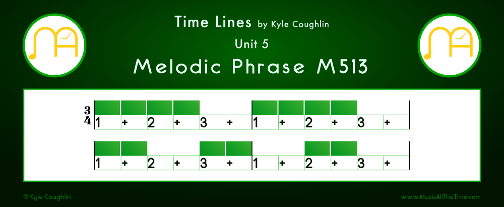 Time Lines Color Blocks for Melody M513, showing the relative length and placement of each note and rest.