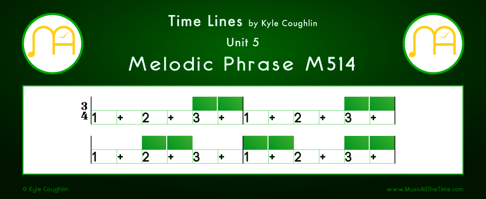 Time Lines Color Blocks for Melody M514, showing the relative length and placement of each note and rest.