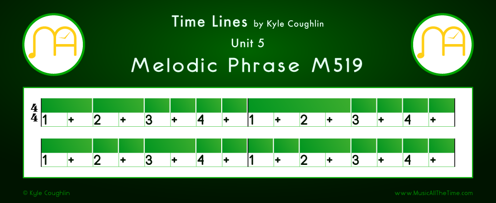Time Lines Color Blocks for Melody M519, showing the relative length and placement of each note and rest.