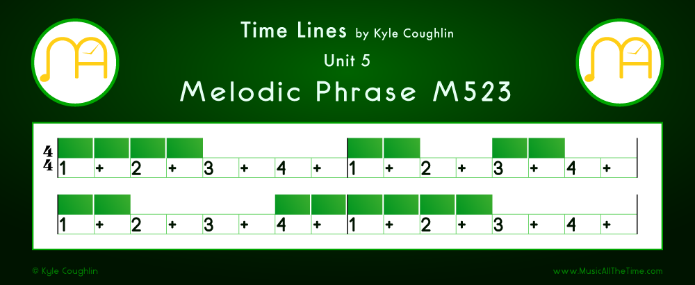 Time Lines Color Blocks for Melody M523, showing the relative length and placement of each note and rest.