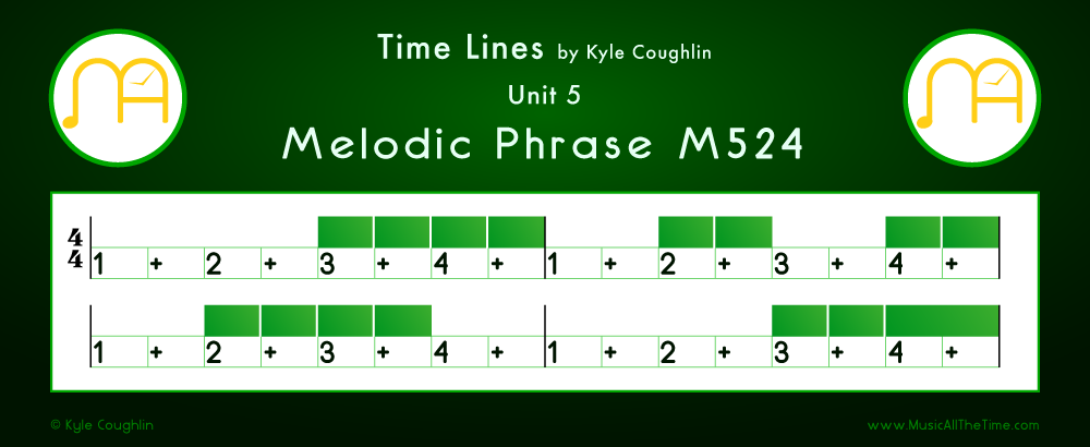 Time Lines Color Blocks for Melody M524, showing the relative length and placement of each note and rest.