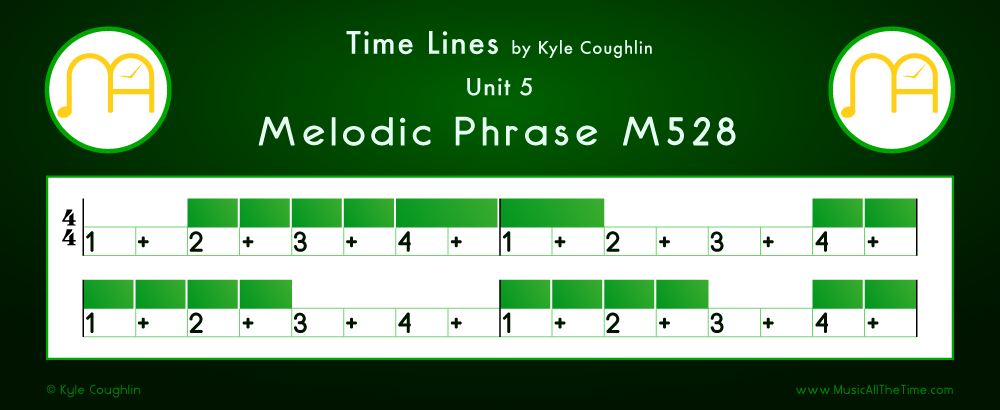 Time Lines Color Blocks for Melody M528, showing the relative length and placement of each note and rest.