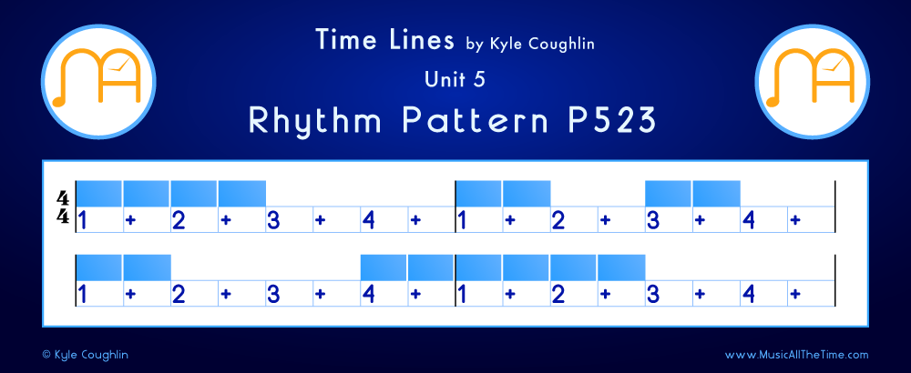 Time Lines Color Blocks for Pattern P523, showing the relative length and placement of each note and rest.