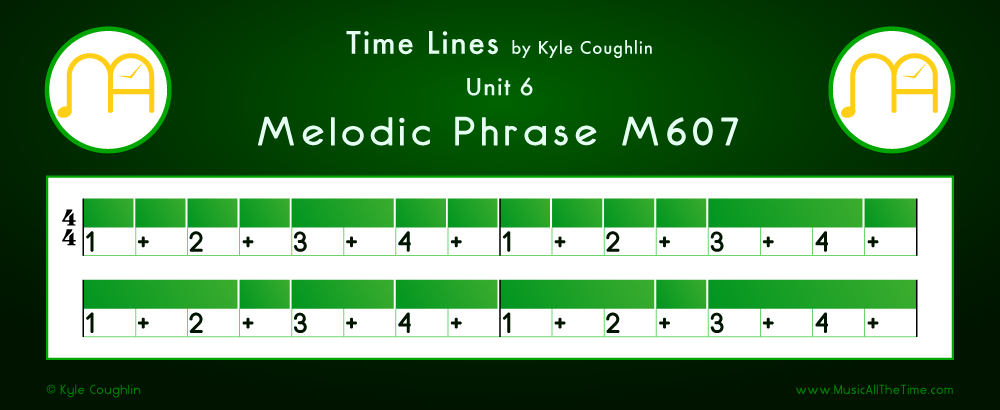 Time Lines Color Blocks for Melody M607, showing the relative length and placement of each note and rest.