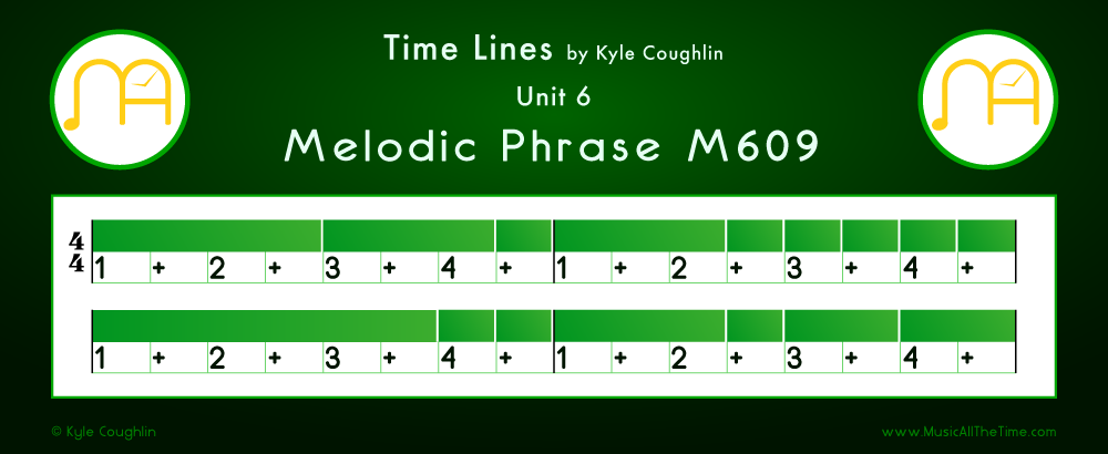 Time Lines Color Blocks for Melody M609, showing the relative length and placement of each note and rest.