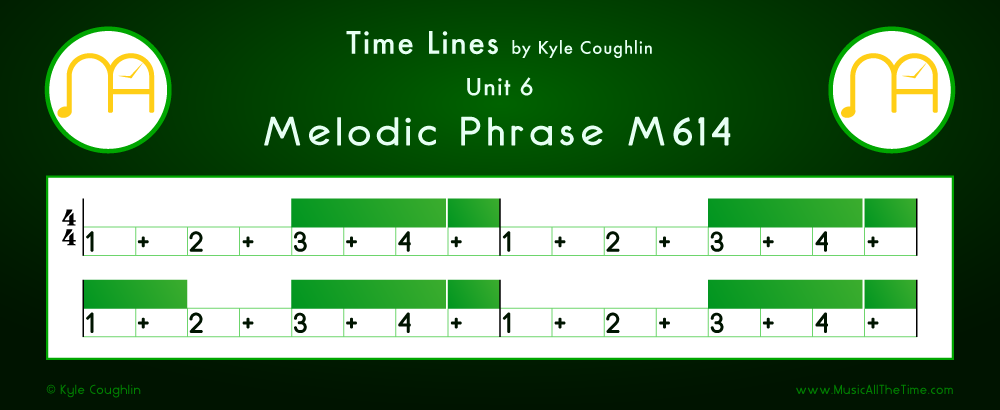 Time Lines Color Blocks for Melody M614, showing the relative length and placement of each note and rest.