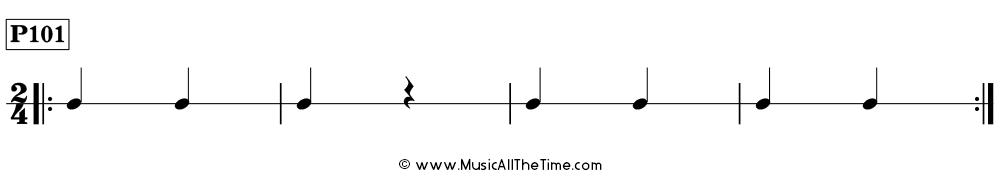 Rhythm pattern with quarter notes and quarter rests in 2/4, Time Lines P101