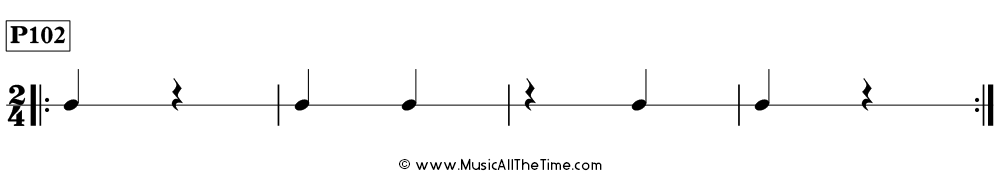 Rhythm pattern with quarter notes and quarter rests in 2/4, Time Lines P102