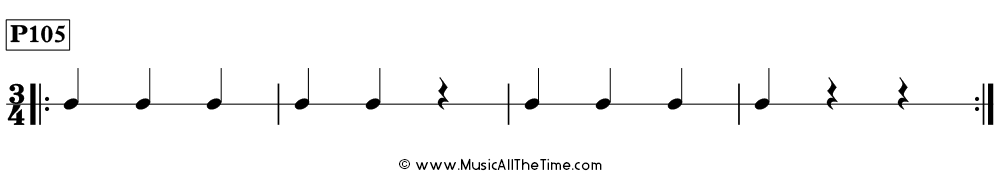 Rhythm pattern with quarter notes and quarter rests in 3/4, Time Lines P105