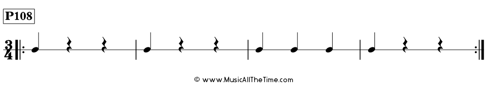 Rhythm pattern with quarter notes and quarter rests in 3/4, Time Lines P108