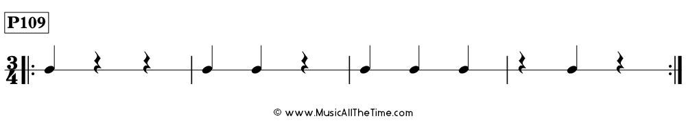 Time Lines Pattern P109 - quarter notes and rests in 3/4 time.