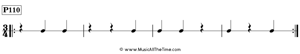 Rhythm pattern with quarter notes and quarter rests in 3/4, Time Lines P110
