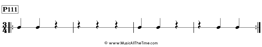 Rhythm pattern with quarter notes and quarter rests in 3/4, Time Lines P111