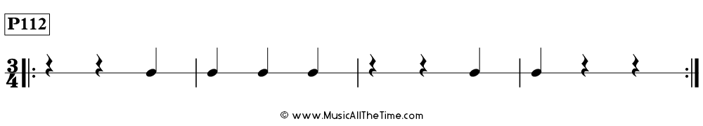 Rhythm pattern with quarter notes and quarter rests in 3/4, Time Lines P112