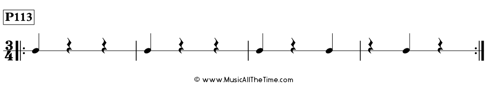 Rhythm pattern with quarter notes and quarter rests in 3/4, Time Lines P113