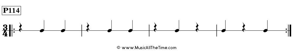 Rhythm pattern with quarter notes and quarter rests in 3/4, Time Lines P114