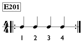 Quarter note exercise in 4/4 time - Time Lines Exercise E201