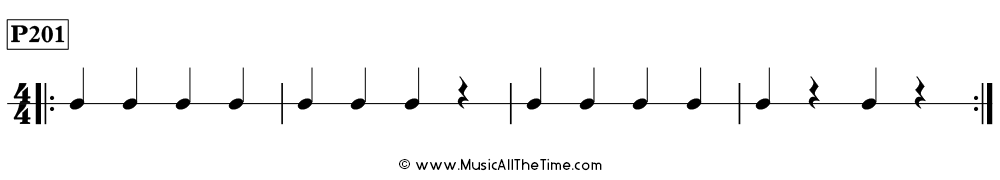 Time Lines Rhythm Pattern P201, with quarter notes and rests in 4/4 time.