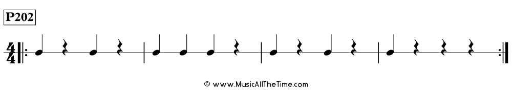 Time Lines Rhythm Pattern P202, with quarter notes and rests in 4/4 time.