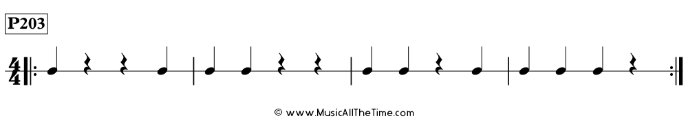 Time Lines Rhythm Pattern P203, with quarter notes and rests in 4/4 time.