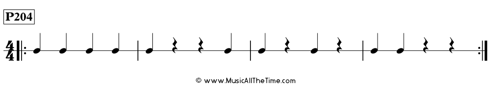 Time Lines Rhythm Pattern P204, with quarter notes and rests in 4/4 time.