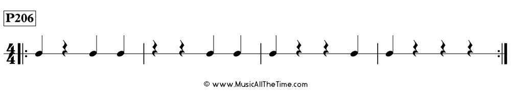 Rhythm pattern with quarter notes and quarter rests in 4/4, Time Lines P206