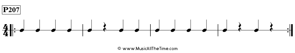 Time Lines Rhythm Pattern P207, with quarter notes and rests in 4/4 time.