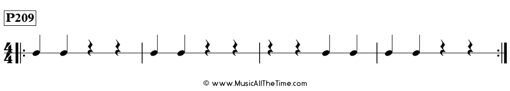 Rhythm pattern with quarter notes and quarter rests in 4/4, Time Lines P209
