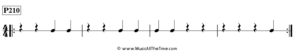 Rhythm pattern with quarter notes and quarter rests in 4/4, Time Lines P210
