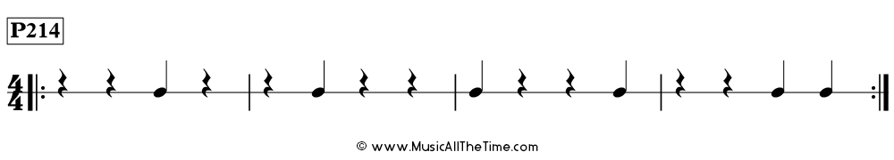 Rhythm pattern with quarter notes and quarter rests in 4/4, Time Lines P214