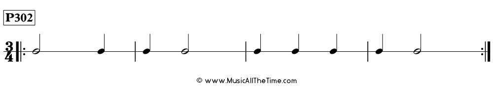 Rhythm pattern with half notes and quarter notes in 3/4, Time Lines P302