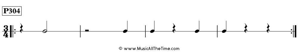 Rhythm pattern with half notes, half rests, quarter notes and rests in 3/4, Time Lines P304
