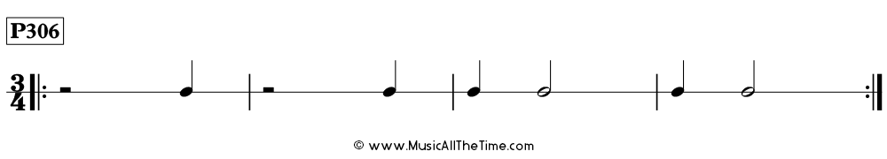Rhythm pattern with half notes, half rests, and quarter notes and rests in 3/4, Time Lines P306